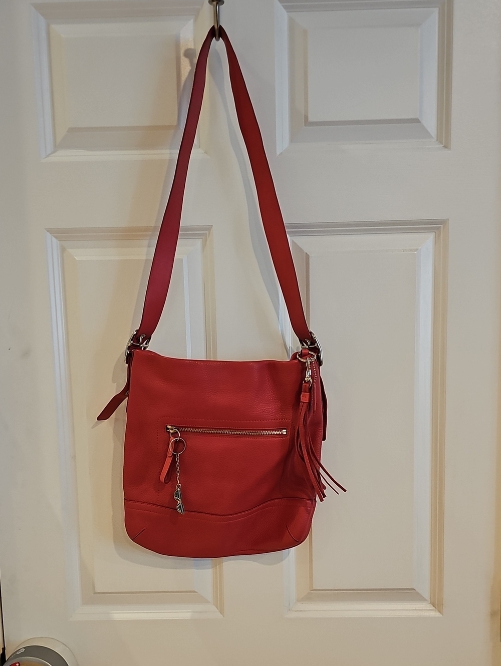 Women's Deep Pink Coach Leather Shoulder Bag / Crossbody with Tassel Accent